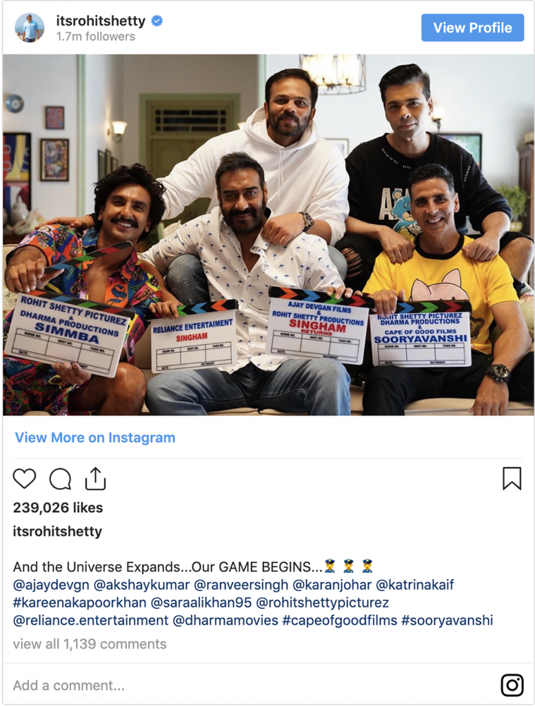 Rohit Shetty Instagram Post on Sooryavanshi 