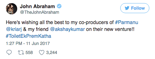 John Abraham Twitter Post