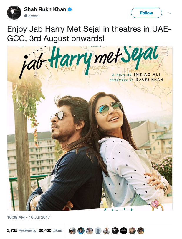 Jab Harry Met Sejal - Tweet from SKR