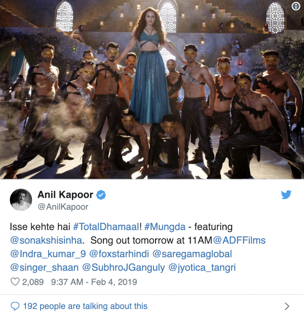 Total Dhamaal Tweet by Anil Kapoor