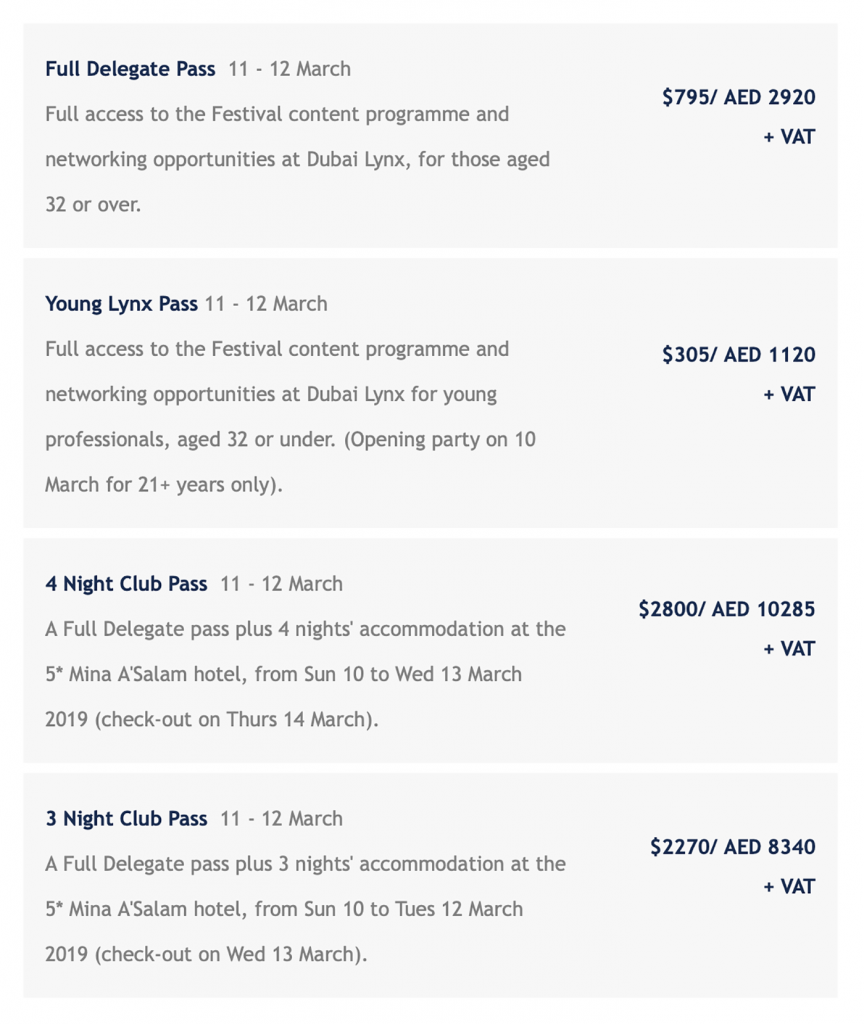 Passes for Dubai Lynx 2019