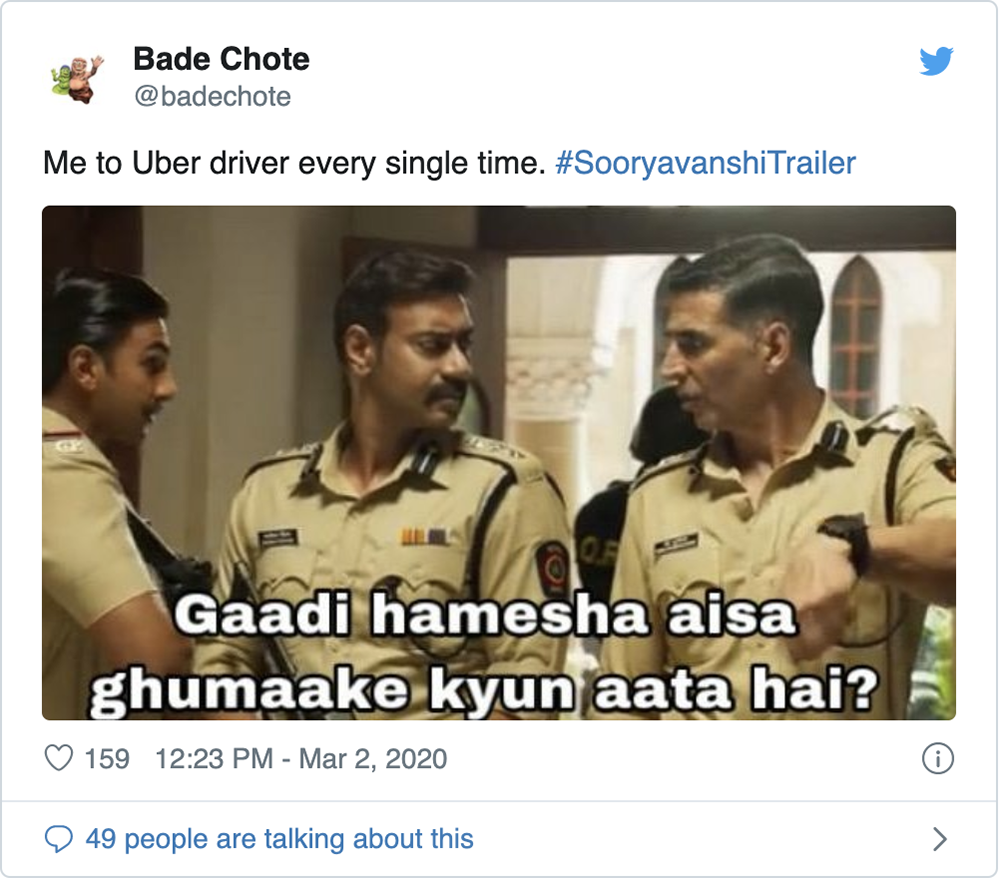 Tweet on Bollywood's Sooryavanshi