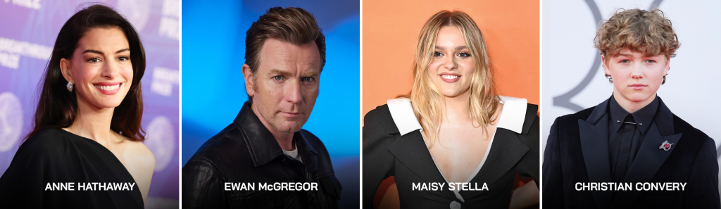 The End of Oak Street cast — Anne Hathaway, Ewan McGregor, Maisy Stella, and Christian Convery